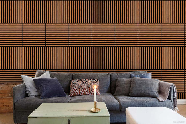 18mm Slat Acoustic Wall Panel 24" Long x 24" Wide - Brown